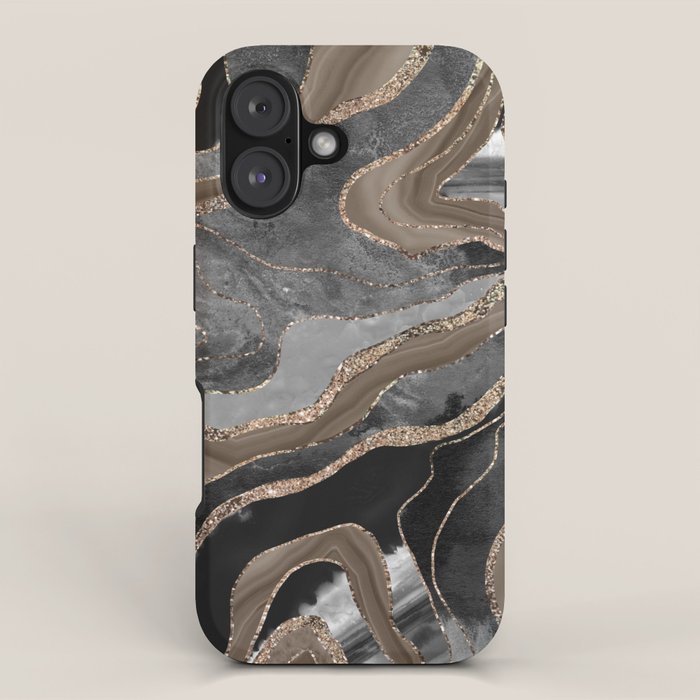 Black Brown Marble Agate Gold Glitter Glam #1 (Faux Glitter) #decor #art #society6 iPhone Case Gallery Image 1