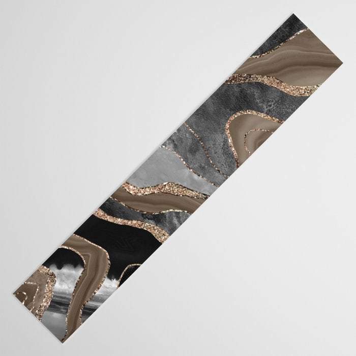 Black Brown Marble Agate Gold Glitter Glam #1 (Faux Glitter) #decor #art #society6 Table Runner Gallery Image 3