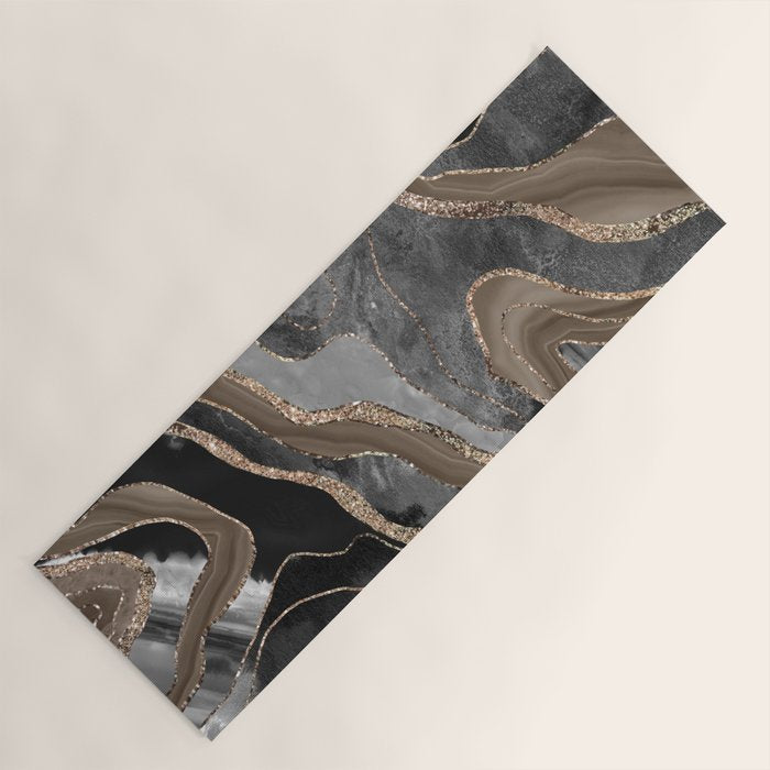 Black Brown Marble Agate Gold Glitter Glam #1 (Faux Glitter) #decor #art #society6 Yoga Mat Gallery Image 1