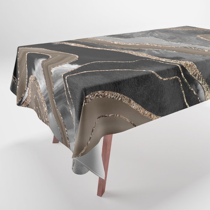 Black Brown Marble Agate Gold Glitter Glam #1 (Faux Glitter) #decor #art #society6 Tablecloth Gallery Image 1