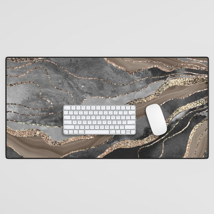 Black Brown Marble Agate Gold Glitter Glam #1 (Faux Glitter) #decor #art #society6 Desk Mat Gallery Image 1