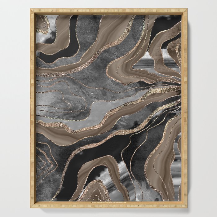 Black Brown Marble Agate Gold Glitter Glam #1 (Faux Glitter) #decor #art #society6 Serving Tray Gallery Image 1