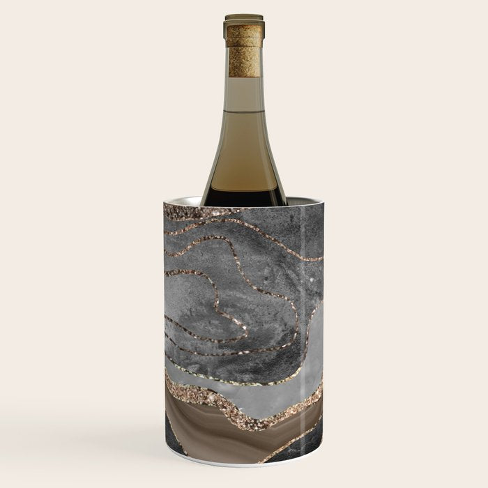 Black Brown Marble Agate Gold Glitter Glam #1 (Faux Glitter) #decor #art #society6 Wine Chiller Gallery Image 2