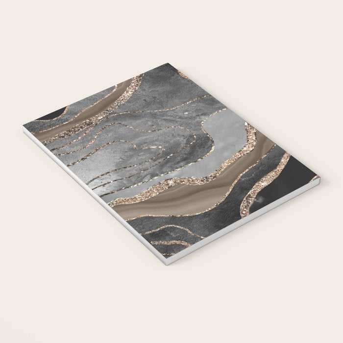 Black Brown Marble Agate Gold Glitter Glam #1 (Faux Glitter) #decor #art #society6 Notebook Gallery Image 3