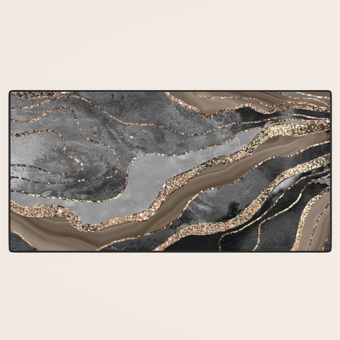 Black Brown Marble Agate Gold Glitter Glam #1 (Faux Glitter) #decor #art #society6 Desk Mat Gallery Image 3