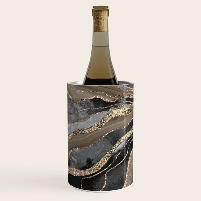Black Brown Marble Agate Gold Glitter Glam #1 (Faux Glitter) #decor #art #society6 Wine Chiller Gallery Image 3