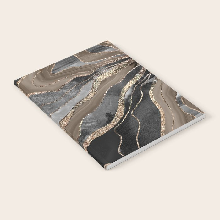 Black Brown Marble Agate Gold Glitter Glam #1 (Faux Glitter) #decor #art #society6 Notebook Gallery Image 1