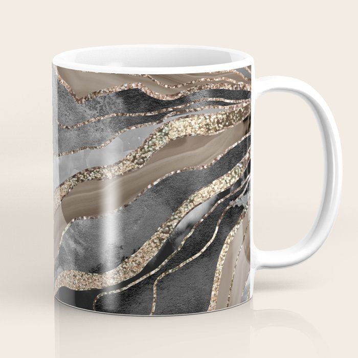 Black Brown Marble Agate Gold Glitter Glam #1 (Faux Glitter) #decor #art #society6 Coffee Mug Gallery Image 1