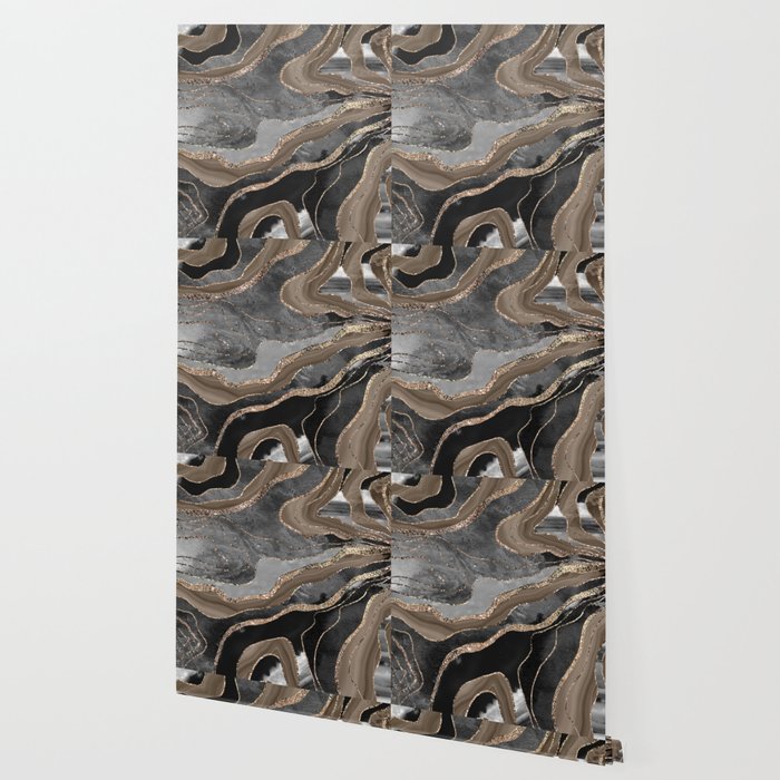 Black Brown Marble Agate Gold Glitter Glam #1 (Faux Glitter) #decor #art #society6 Wallpaper Gallery Image 2