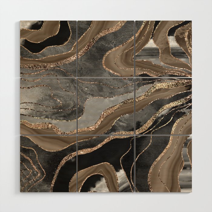 Black Brown Marble Agate Gold Glitter Glam #1 (Faux Glitter) #decor #art #society6 Wood Wall Art Gallery Image 1