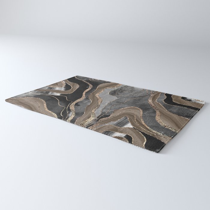 Black Brown Marble Agate Gold Glitter Glam #1 (Faux Glitter) #decor #art #society6 Rug Gallery Image 3