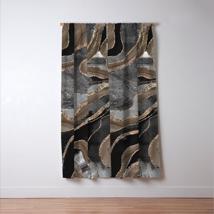 Black Brown Marble Agate Gold Glitter Glam #1 (Faux Glitter) #decor #art #society6 Window Curtain Gallery Image 3