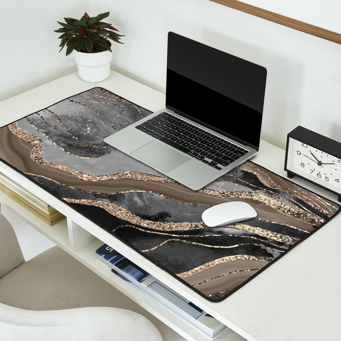 Black Brown Marble Agate Gold Glitter Glam #1 (Faux Glitter) #decor #art #society6 Desk Mat Gallery Image 2