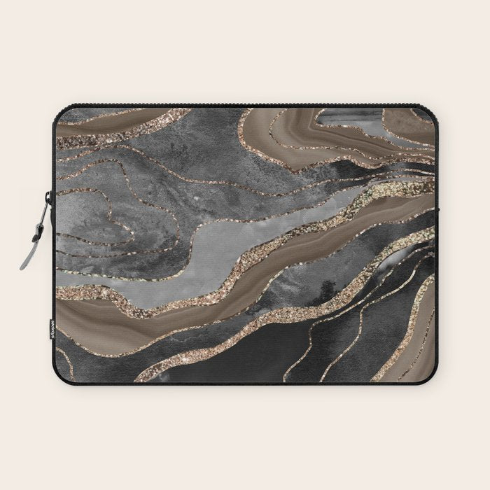 Black Brown Marble Agate Gold Glitter Glam #1 (Faux Glitter) #decor #art #society6 Laptop Sleeve Gallery Image 1