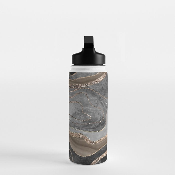 Black Brown Marble Agate Gold Glitter Glam #1 (Faux Glitter) #decor #art #society6 Water Bottle Gallery Image 3
