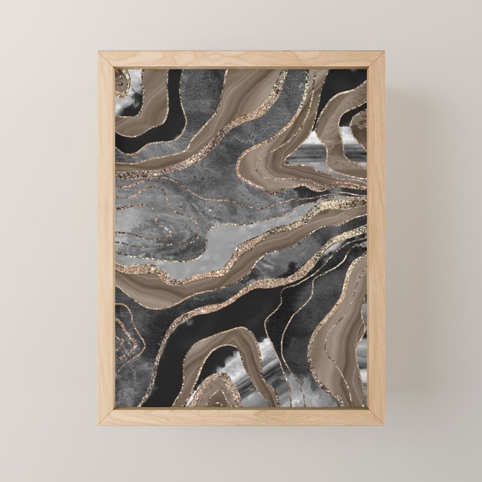 Black Brown Marble Agate Gold Glitter Glam #1 (Faux Glitter) #decor #art #society6 Mini Art Print Gallery Image 1