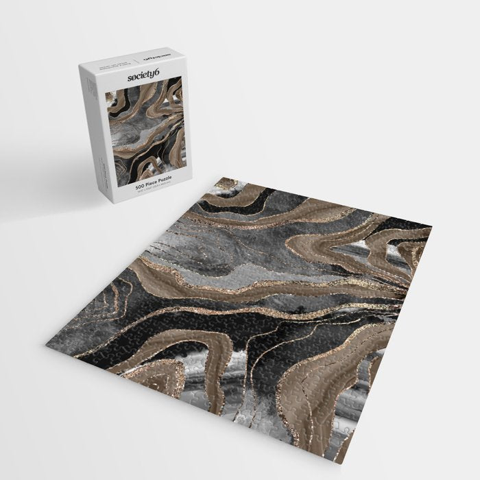 Black Brown Marble Agate Gold Glitter Glam #1 (Faux Glitter) #decor #art #society6 Jigsaw Puzzle Gallery Image 2