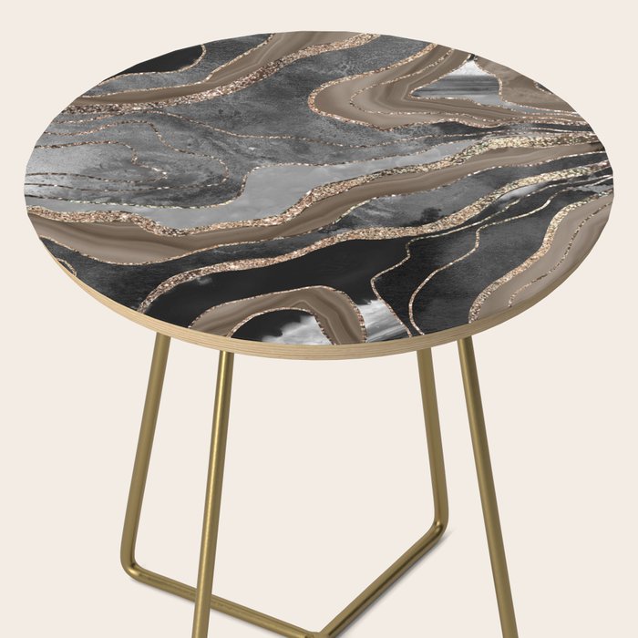 Black Brown Marble Agate Gold Glitter Glam #1 (Faux Glitter) #decor #art #society6 Side Table Gallery Image 2