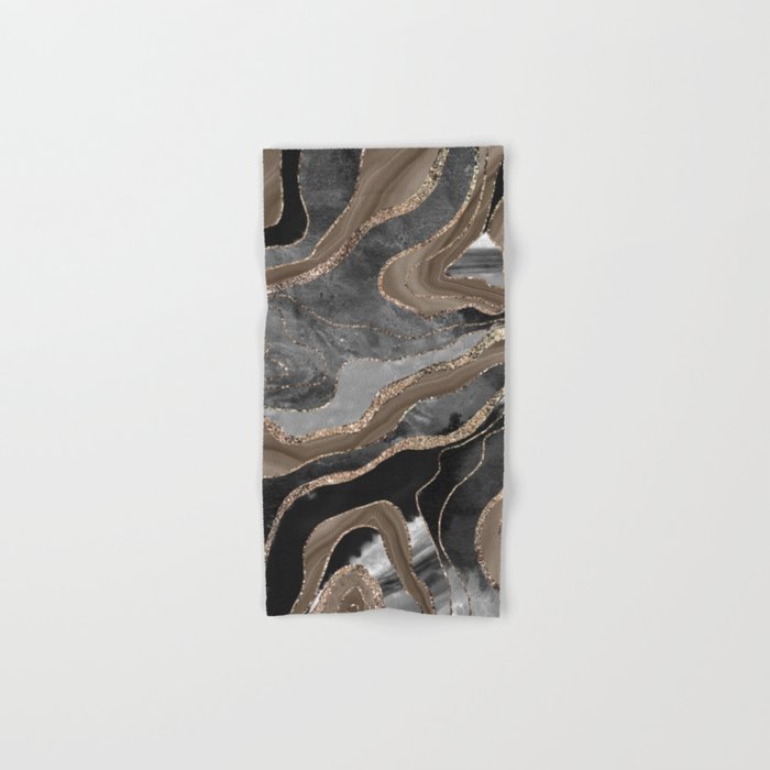 Black Brown Marble Agate Gold Glitter Glam #1 (Faux Glitter) #decor #art #society6 Bath Towel Gallery Image 1