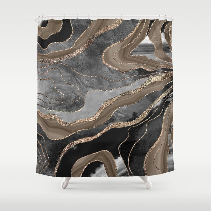 Black Brown Marble Agate Gold Glitter Glam #1 (Faux Glitter) #decor #art #society6 Shower Curtain Gallery Image 1