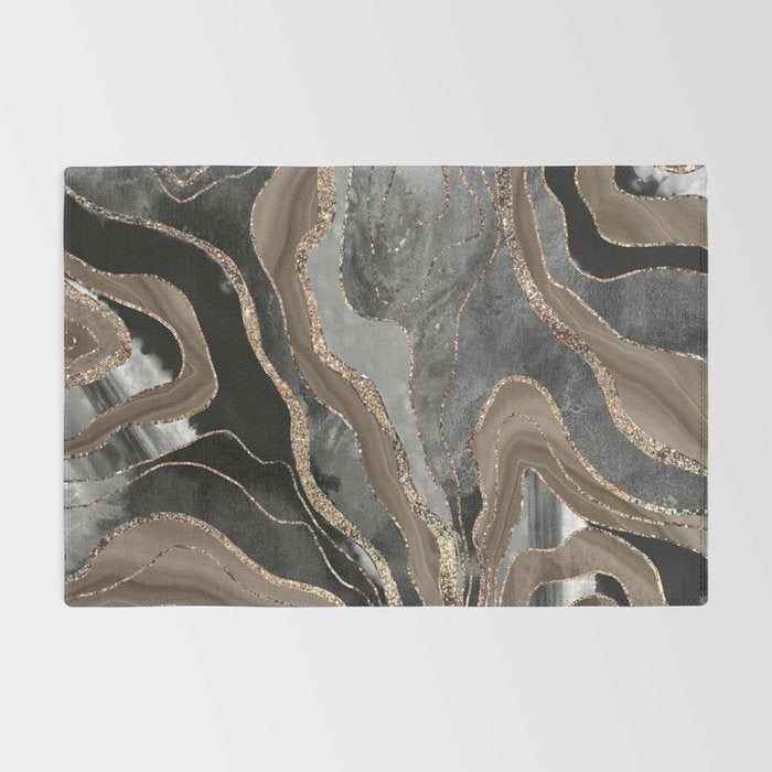 Black Brown Marble Agate Gold Glitter Glam #1 (Faux Glitter) #decor #art #society6 Rug Gallery Image 2
