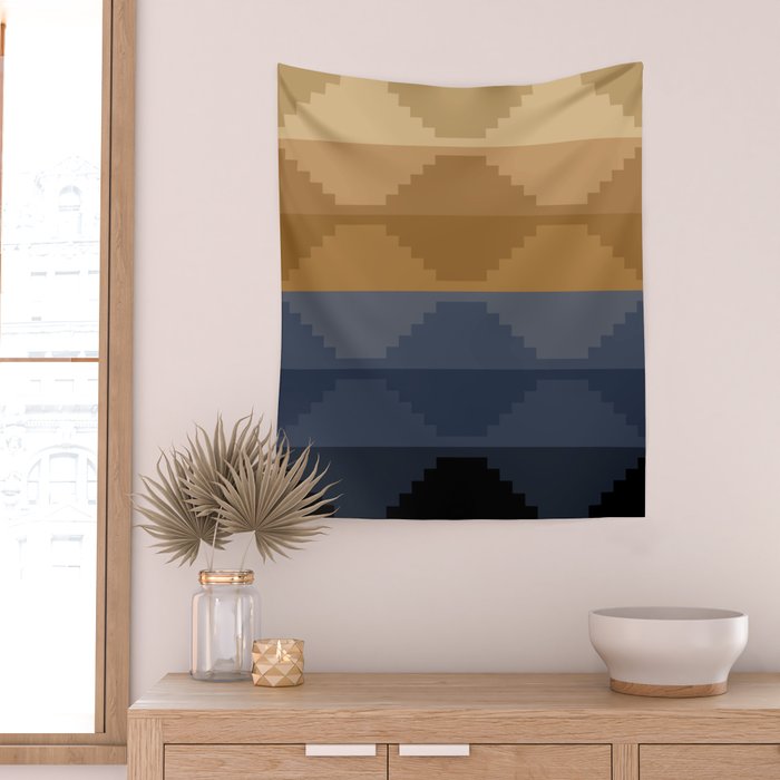 Geometric Aztec Pyramid Pattern X Wall Tapestry Gallery Image 2