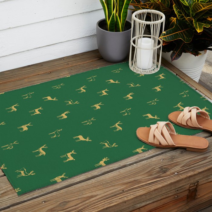 Christmas reindeer animal art pattern Outdoor Rug Gallery Image 2