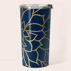 Floral Prints, Line Art, Navy Blue and Gold Travel Mug Gallery Image 2