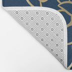 Floral Prints, Line Art, Navy Blue and Gold Bath Mat Gallery Image 2