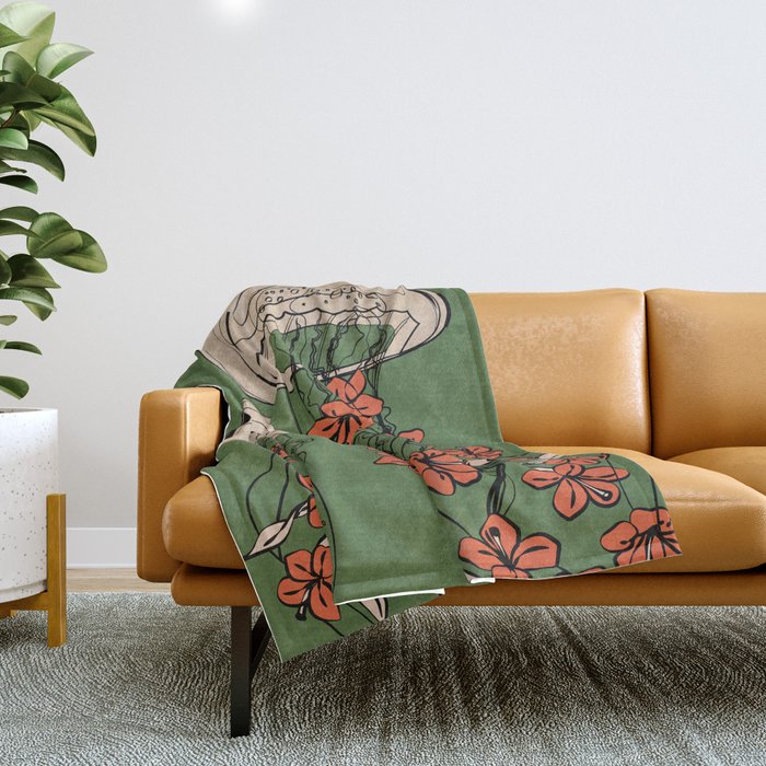 Floral Jellyfishes 2 Throw Blanket Gallery Image 1