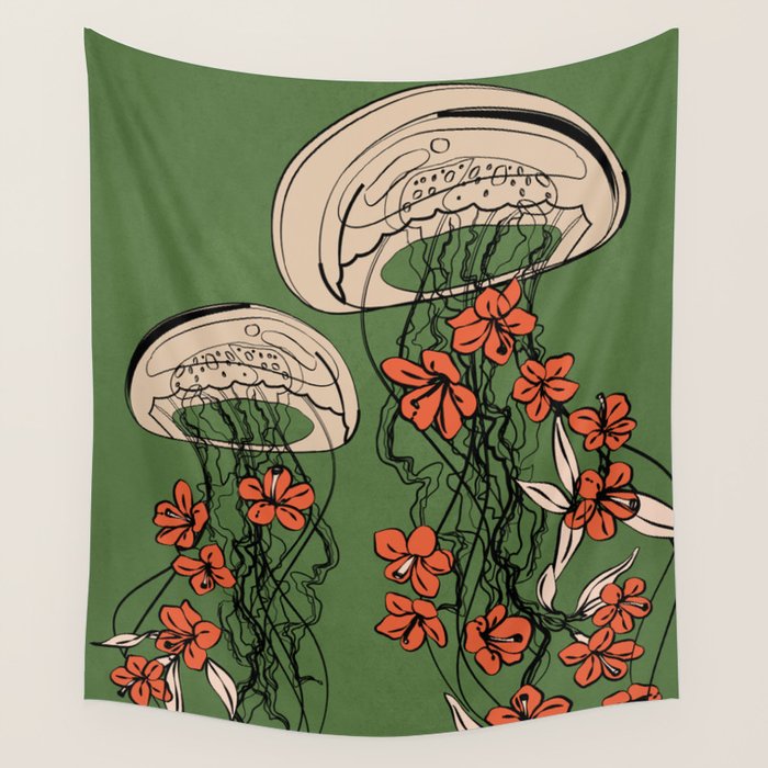 Floral Jellyfishes 2 Wall Tapestry Gallery Image 4