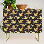 Origami metallic dragon friends // black background golden fantasy animals Credenza Gallery Image 1