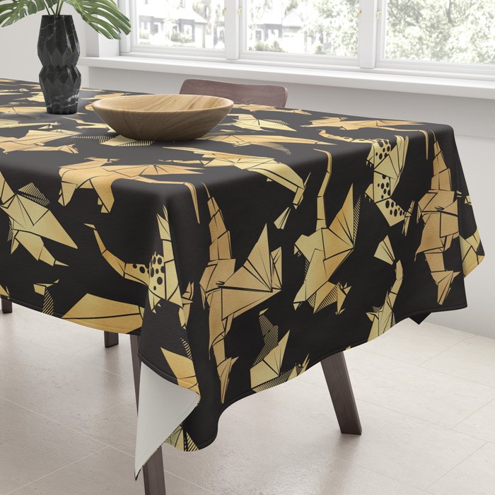 Origami metallic dragon friends // black background golden fantasy animals Tablecloth Gallery Image 3