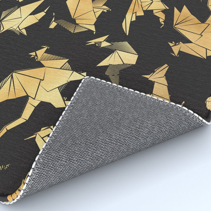 Origami metallic dragon friends // black background golden fantasy animals Rug Gallery Image 4