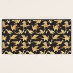 Origami metallic dragon friends // black background golden fantasy animals Desk Mat Gallery Image 3