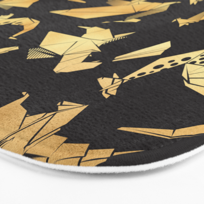Origami metallic dragon friends // black background golden fantasy animals Bath Mat Gallery Image 3