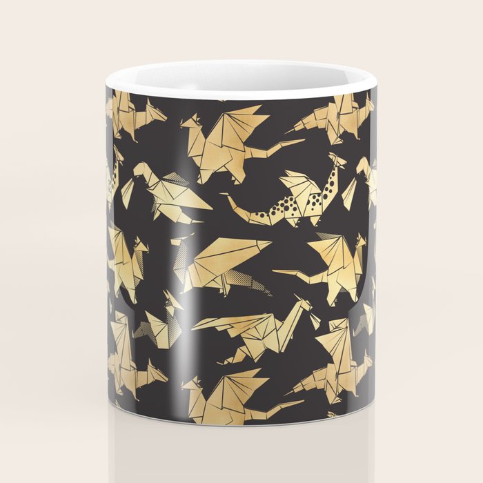 Origami metallic dragon friends // black background golden fantasy animals Coffee Mug Gallery Image 4