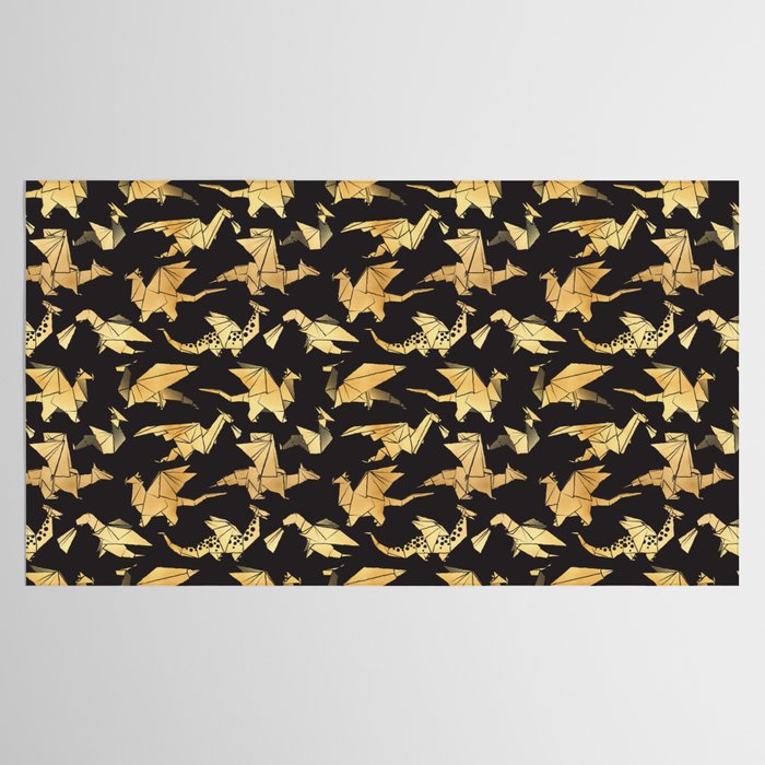 Origami metallic dragon friends // black background golden fantasy animals Tablecloth Gallery Image 2