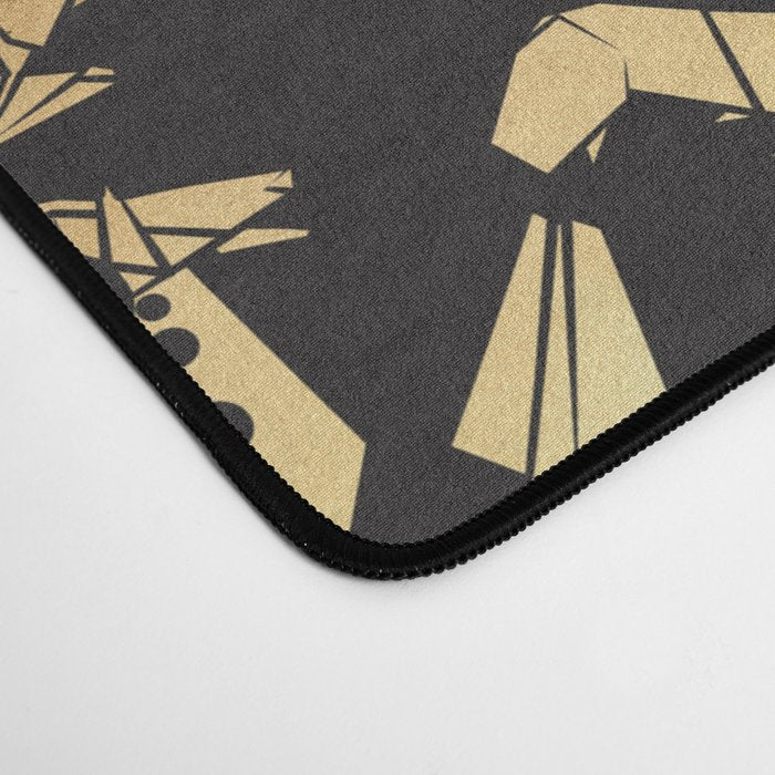 Origami metallic dragon friends // black background golden fantasy animals Desk Mat Gallery Image 4