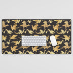 Origami metallic dragon friends // black background golden fantasy animals Desk Mat Gallery Image 1