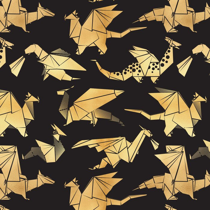 Origami metallic dragon friends // black background golden fantasy animals Coffee Mug Gallery Image 2