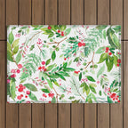 Holiday Christmas Winter Nature Botanical Leaves Green Outdoor Rug Gallery Image 1