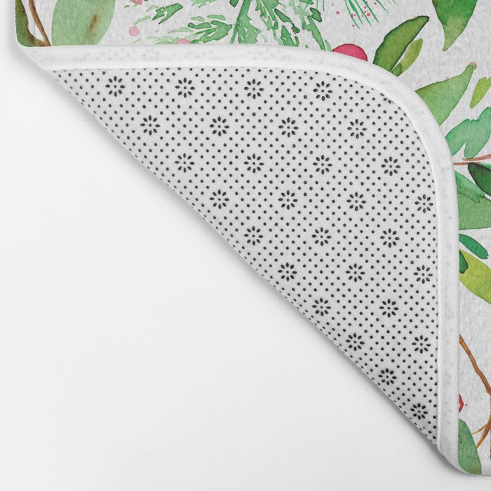 Holiday Christmas Winter Nature Botanical Leaves Green Bath Mat Gallery Image 2
