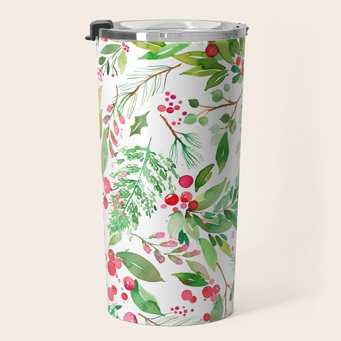 Holiday Christmas Winter Nature Botanical Leaves Green Travel Mug Gallery Image 3