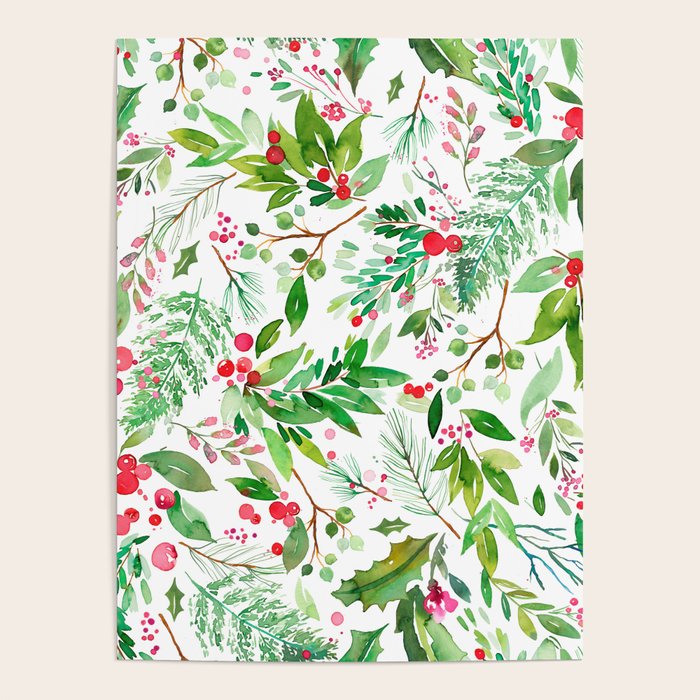 Holiday Christmas Winter Nature Botanical Leaves Green Poster Gallery Image 4