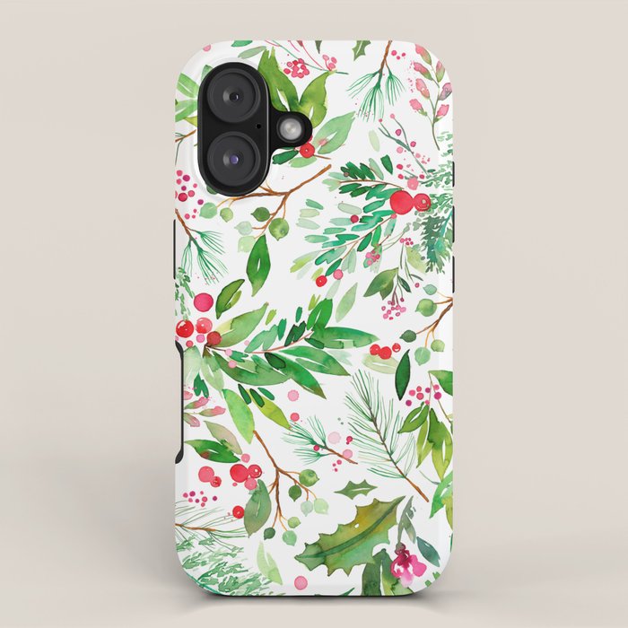 Holiday Christmas Winter Nature Botanical Leaves Green iPhone Case Gallery Image 1