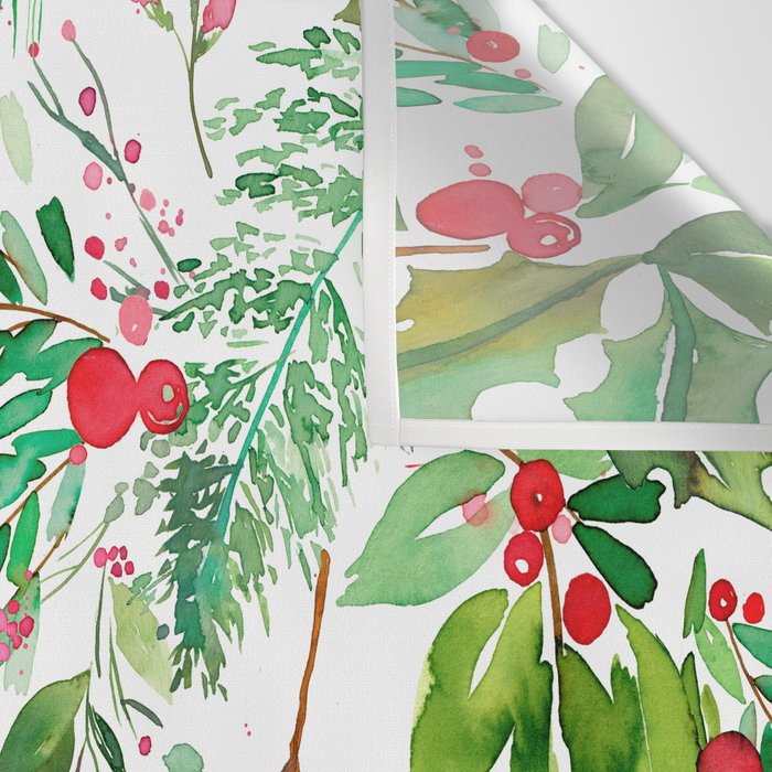 Holiday Christmas Winter Nature Botanical Leaves Green Wall Tapestry Gallery Image 3