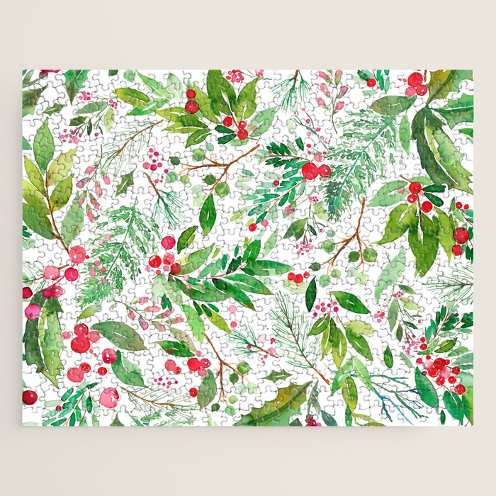 Holiday Christmas Winter Nature Botanical Leaves Green Jigsaw Puzzle Gallery Image 1