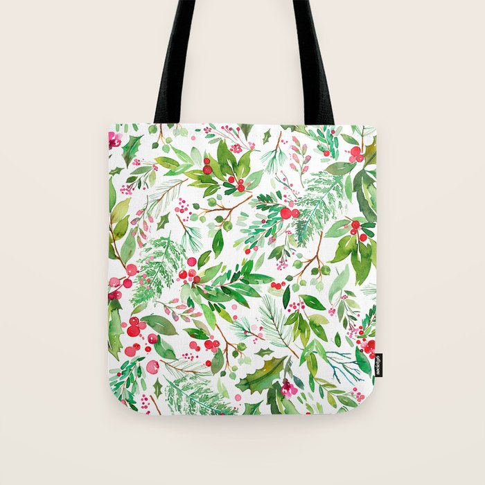Holiday Christmas Winter Nature Botanical Leaves Green Tote Bag Gallery Image 1