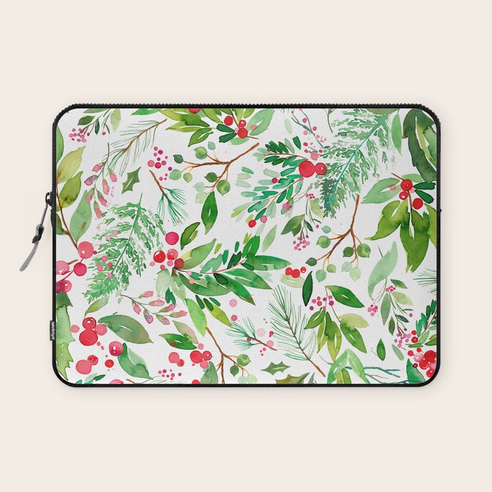 Holiday Christmas Winter Nature Botanical Leaves Green Laptop Sleeve Gallery Image 1